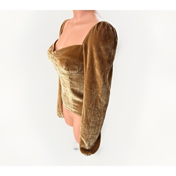 Reformation Mallory Velvet Top Size 4 Long Sleeve Smocked Sweetheart Romantic - Picture 3 of 8